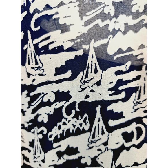 Jessica Simpson New! Blue Sailboat Print Blouse In Size Large Sheer Lined - Picture 7 of 7
